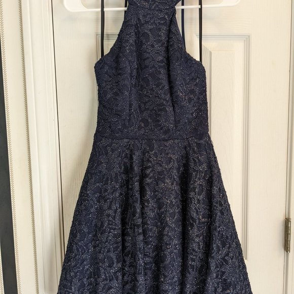 Juniors Formal Navy Blue and Rainbow Foil Dress Size 1 - Picture 5 of 6